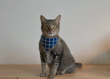 Load image into Gallery viewer, Table Blue Grid Bandana Cat Collar
